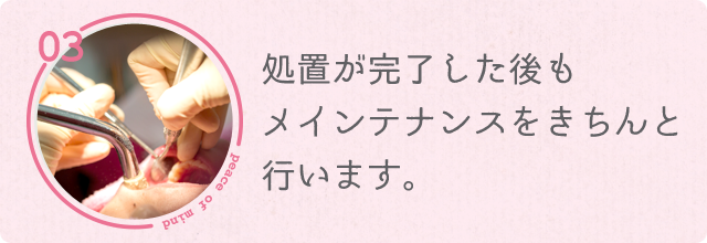 処置が完了した後もメインテナンスをきちんと行います。